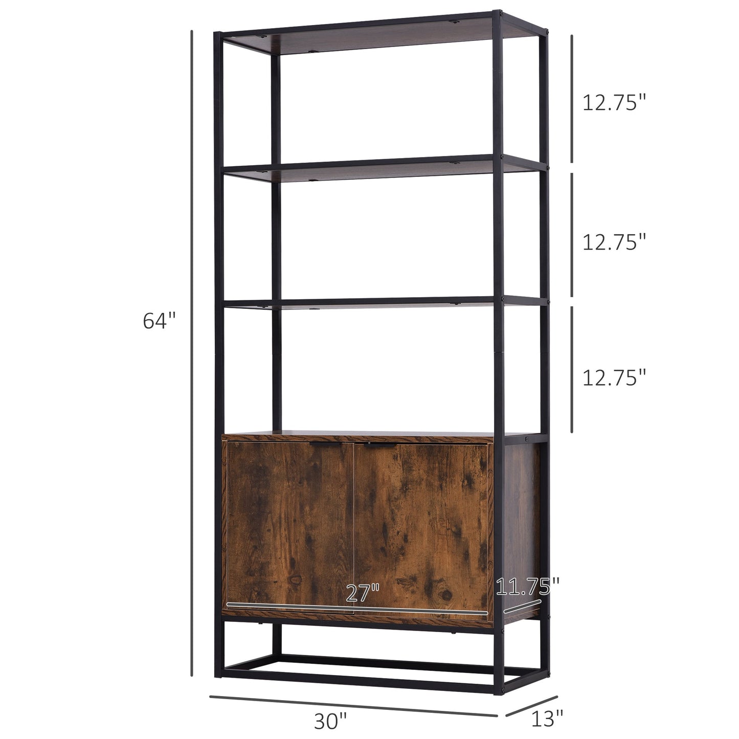 Storage Cabinet with 3 Open Shelves Cupboard Freestanding Tall Organizer Multifunctional Rack for Livingroom Bedroom Kitchen Rustic Brown Display Bookshelves   at Gallery Canada