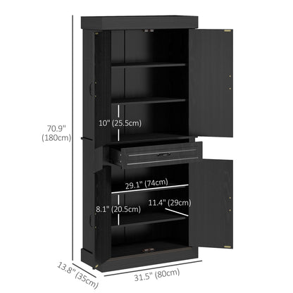 71" Freestanding Kitchen Pantry with 4 Doors and 2 Cabinets, Tall Storage Cabinet for Kitchen, Distressed Black Kitchen Pantry Cabinets   at Gallery Canada