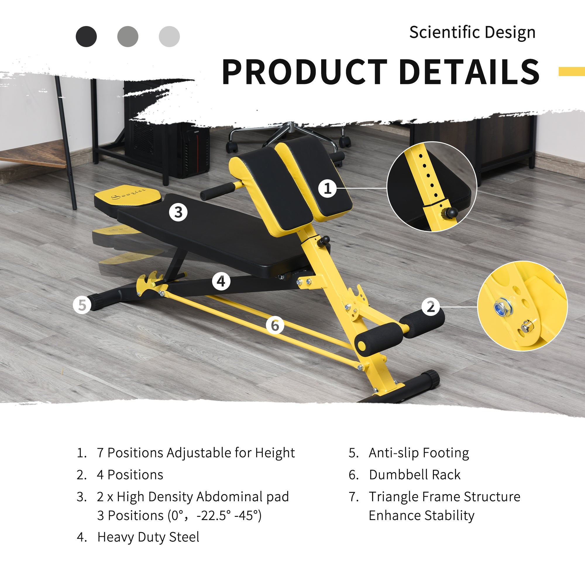 Adjustable Weight Bench Roman Chair Exercise Training Multi-Functional Hyper Extension Bench Dumbbell Bench Ab Sit up Decline Flat Black and Yellow Weight Benches at Gallery Canada