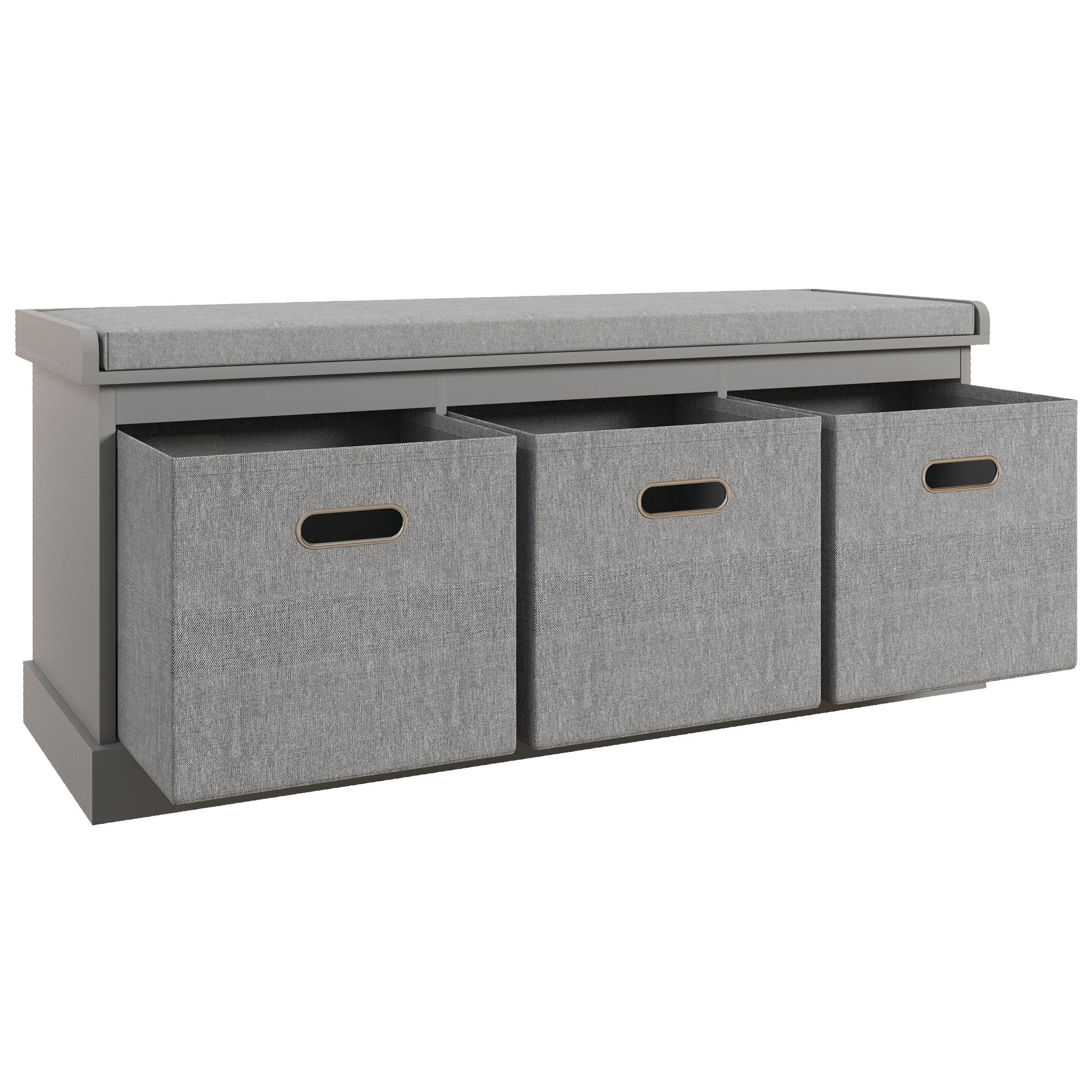 Shoe Storage Bench with Seat, Entryway Bench Seat with Cushion, 3 Fabric Drawers for Hallway, Grey Shoe Storage Cabinets & Racks at Gallery Canada