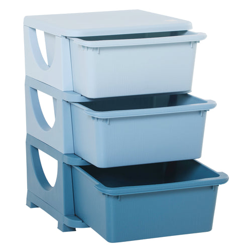 3 Tier Kids Toy Organizer and Storage Bins with 3 Plastic Drawers, Blue