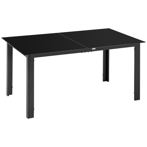 Outdoor Dining Table for 6, Aluminium Rectangular Patio Table with Tempered Glass Tabletop, Black