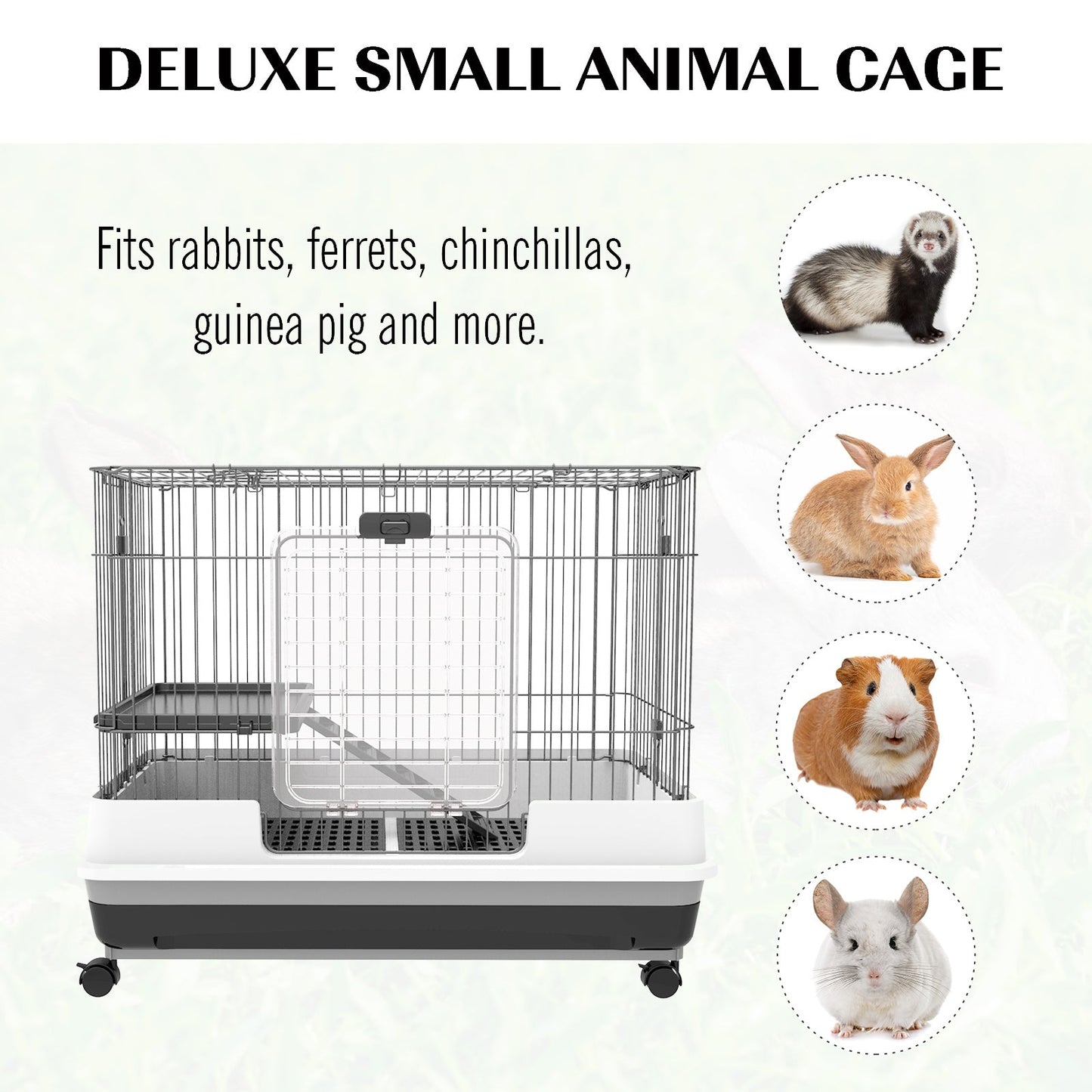 32"L 2-Level Small Animal Cage Rabbit Hutch with Universal Lockable Wheels, Slide-Out Tray for Bunny, Chinchillas, Ferret, Black Rabbit Hutch   at Gallery Canada