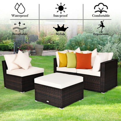 4 Pcs Ottoman Garden Deck Patio Rattan Wicker Furniture Set Cushioned Sofa, White Outdoor Sectionals   at Gallery Canada