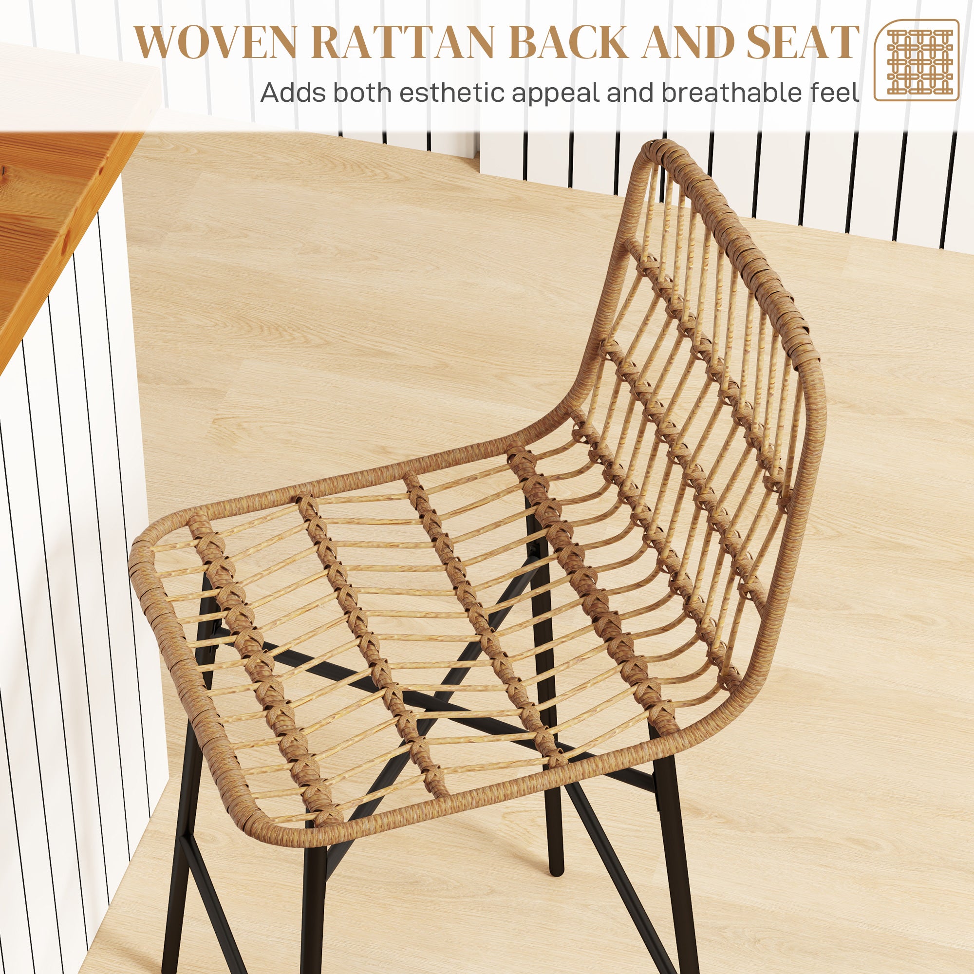 Rattan Counter Height Bar Stools Set of 2, 26