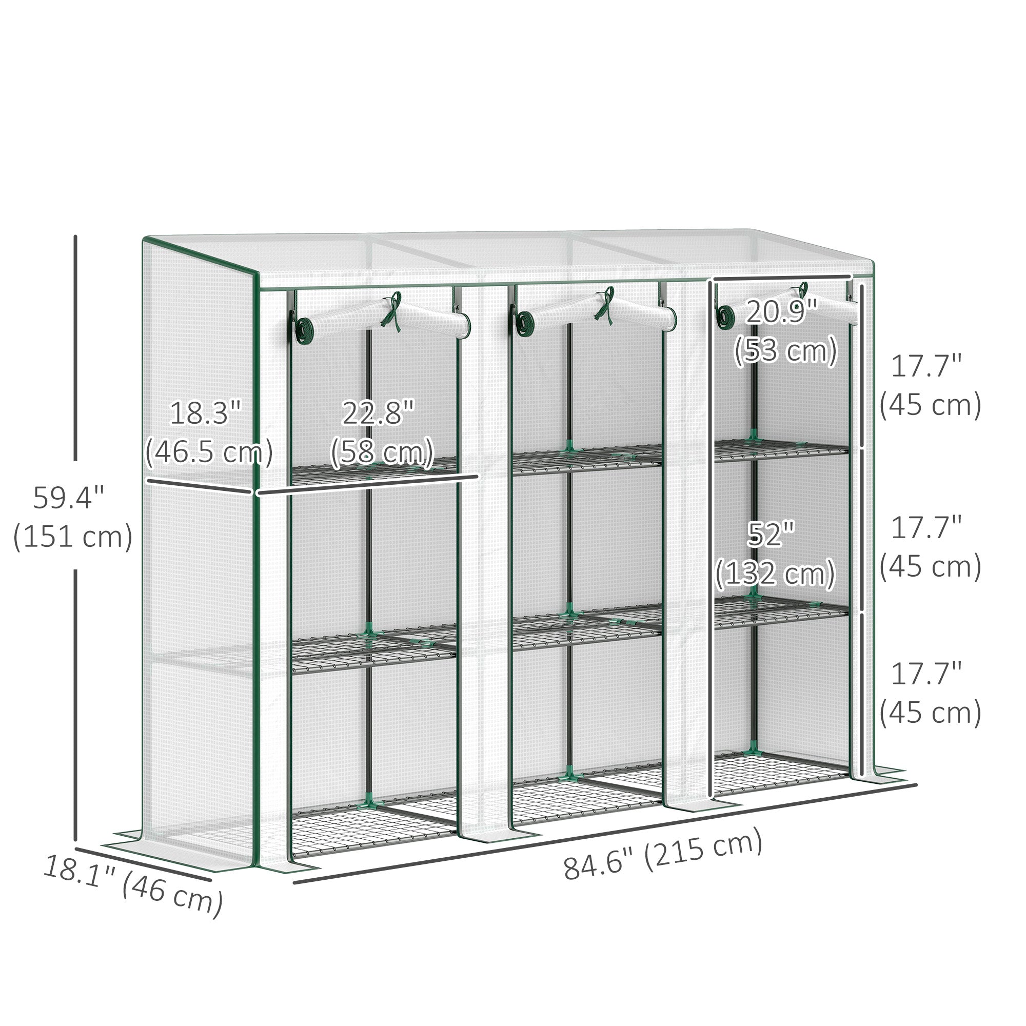 Lean-to Greenhouse with 3 Tier Shelves, Mini Greenhouse with 3 Roll-Up Doors for Indoor Outdoor, White Greenhouses at Gallery Canada
