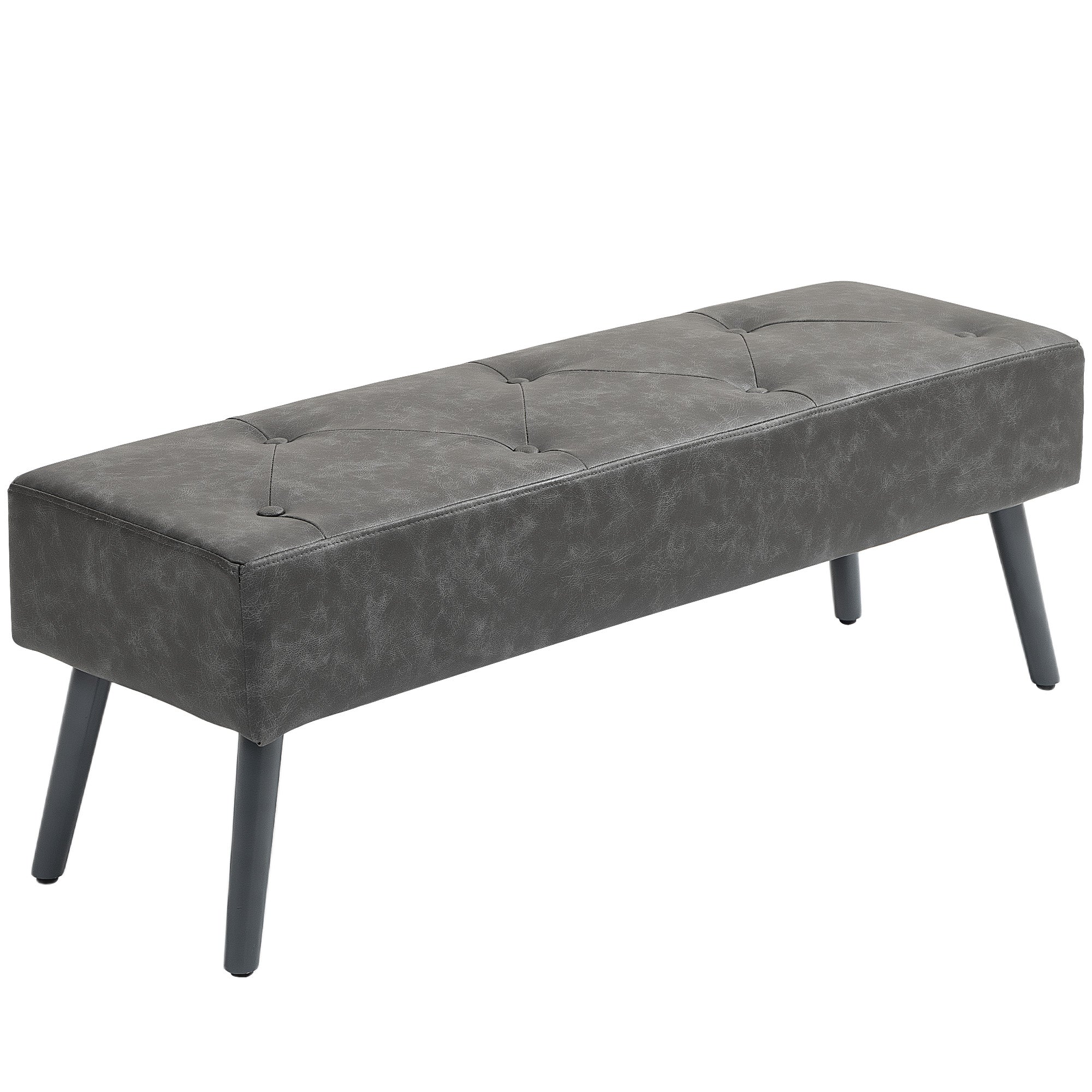 Bedroom Bench, End of Bed Bench with Button Tufted, PU Leather Upholstered Entryway Bench with Wood Legs, Grey Storage Ottomans & Benches at Gallery Canada