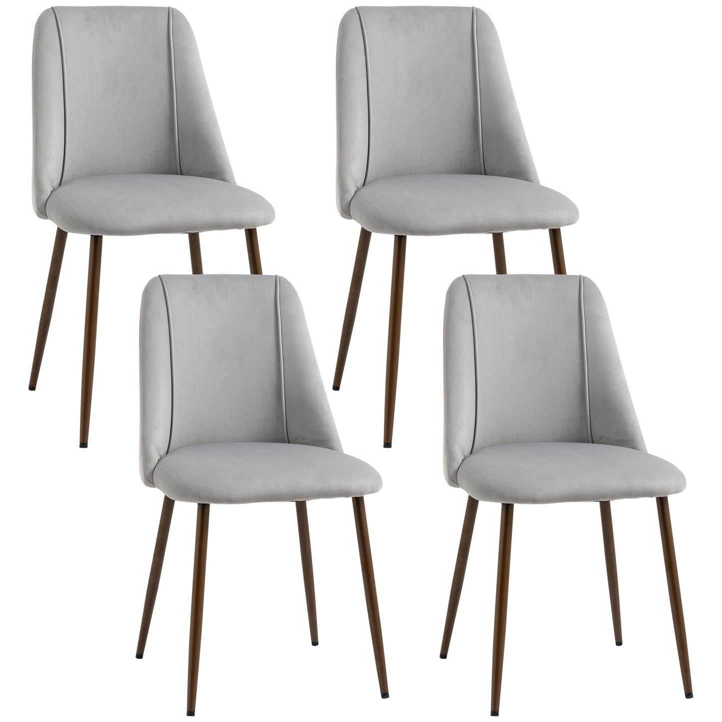 Dining Chairs Set of 4, Modern Kitchen Chair with Velvet-touch Upholstery, Curved Back and Wood-grain Steel Leg for Living Room, Bedroom, Grey Bar Stools Multi Colour  at Gallery Canada