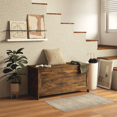 Storage Trunk with 2 Safety Hinges, Modern Entryway Bench with Side Handles, Storage Chest for Living Room, Rustic Brown
