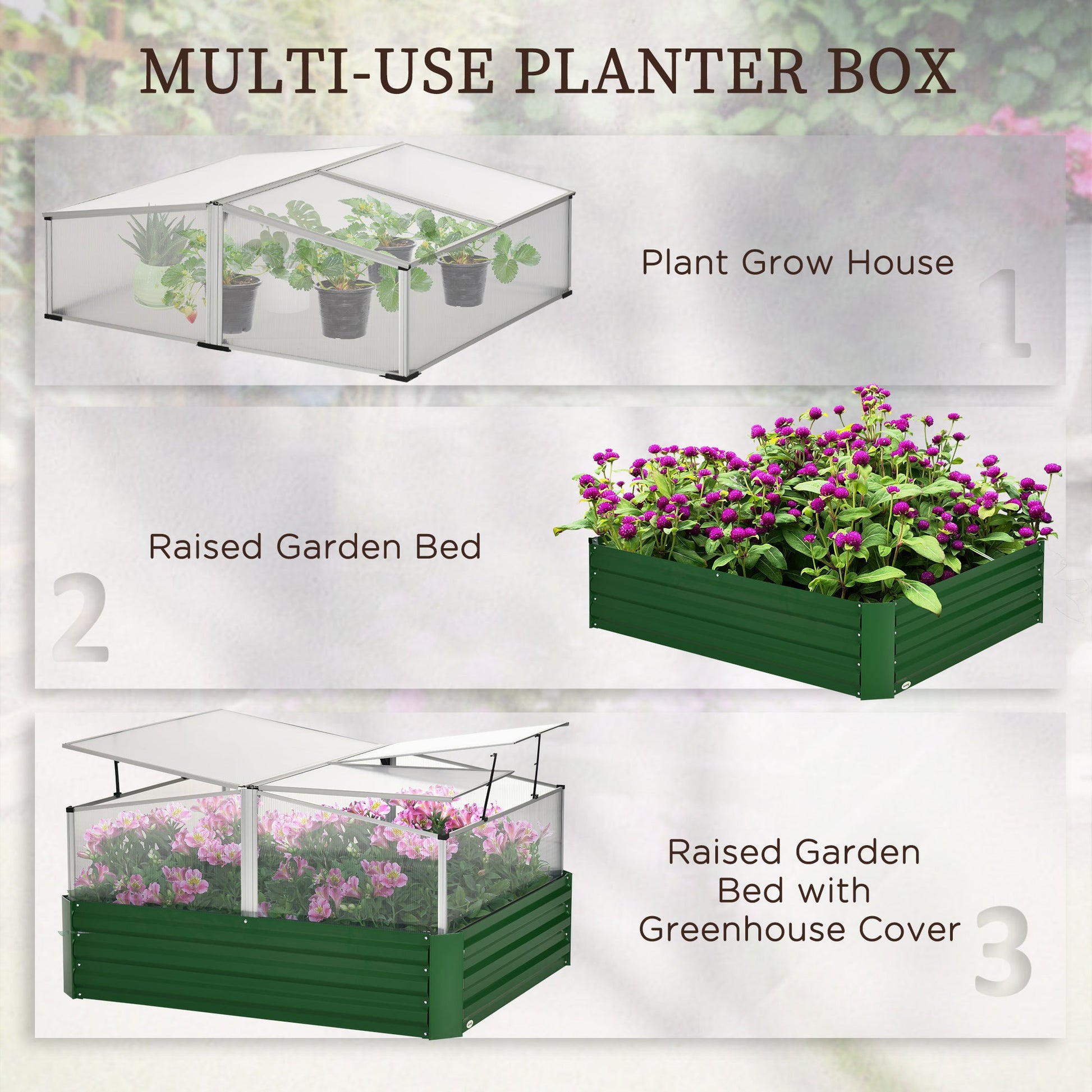 Steel Planters for Outdoor Plants with Greenhouse Galvanized Raised Garden Bed for Flowers, Herbs and Vegetables, Green Galvanized Planter Boxes   at Gallery Canada