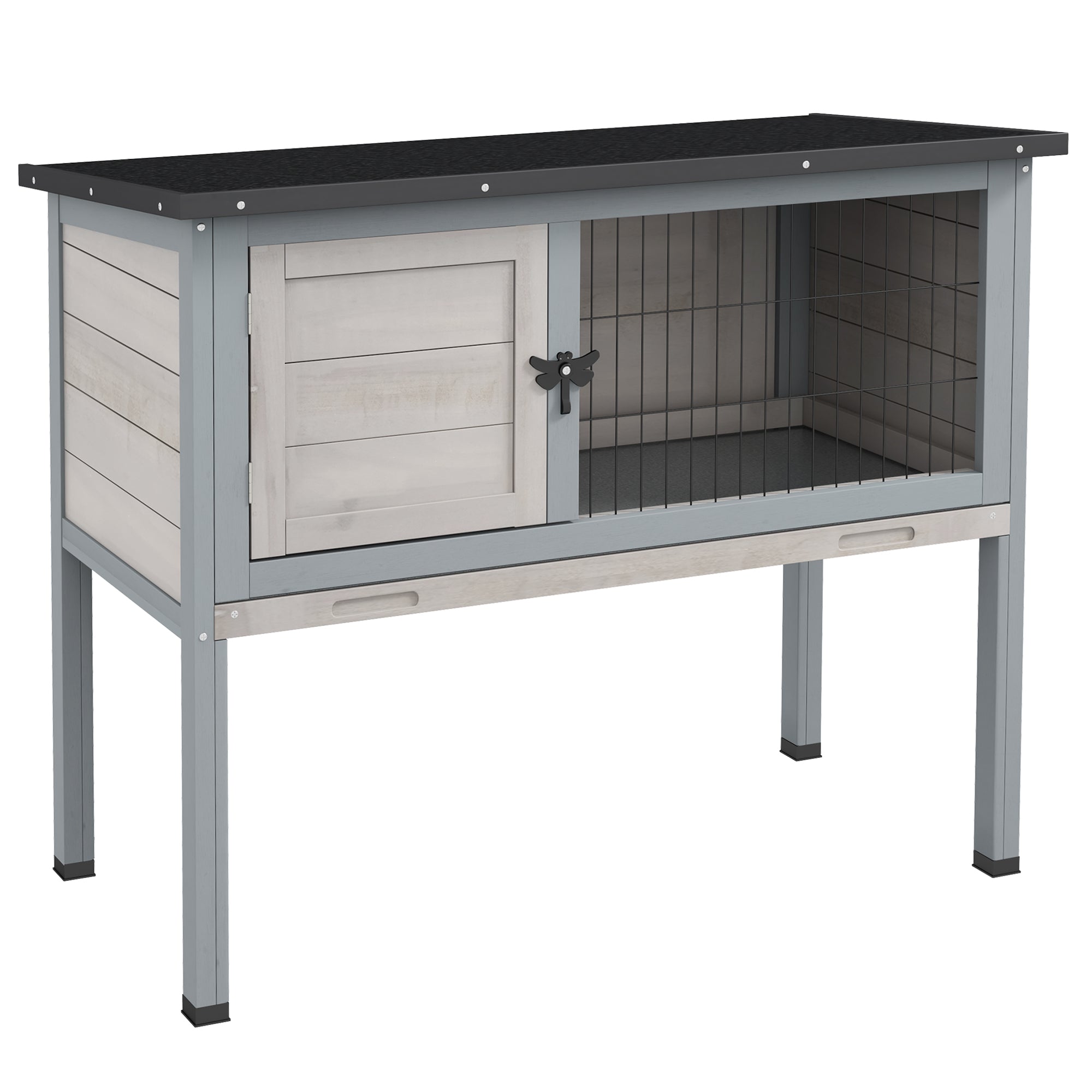 Wooden Rabbit Hutch with Openable Asphalt Roof, Tray, Light Grey Rabbit Hutch Light Grey, Black at Gallery Canada