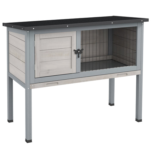 Wooden Rabbit Hutch with Openable Asphalt Roof, Tray, Light Grey