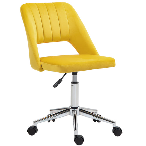 Mid Back Office Chair Velvet Fabric Swivel Scallop Shape Computer Desk Chair, Yellow