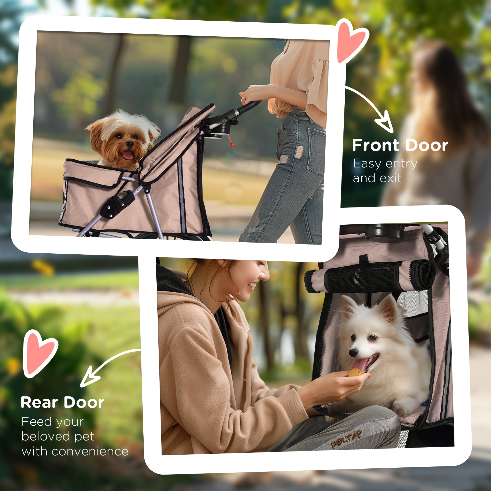 4 Wheel Dog Pet Stroller Dog Cat Carrier Folding Sunshade Canopy with Brake, Brown Dog Bike Trailers & Strollers at Gallery Canada