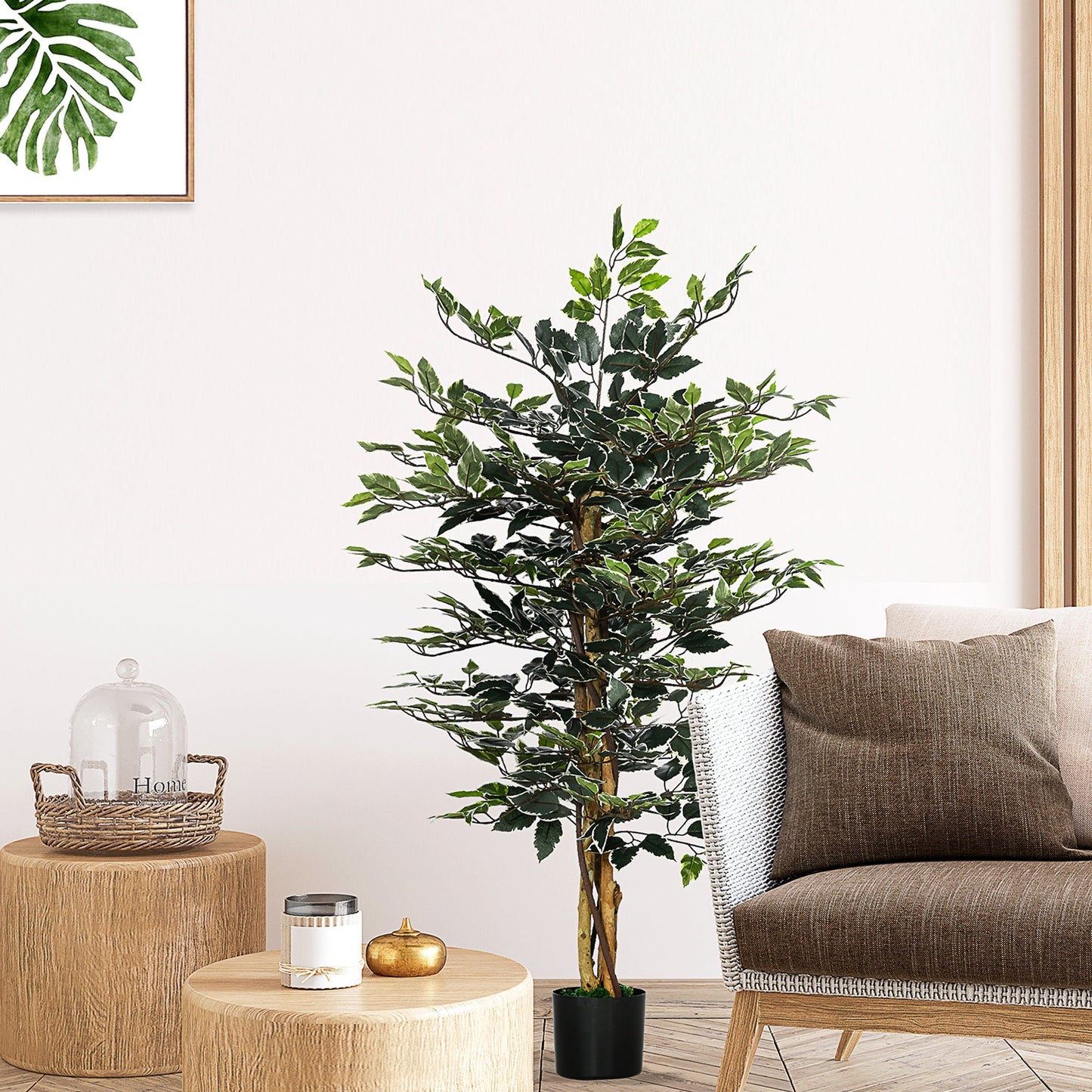 4.3FT Artificial Ficus Tree, Fake Tree with Leaves, Faux Plant in Nursery Pot for Indoor and Outdoor Decoration Artificial Trees   at Gallery Canada