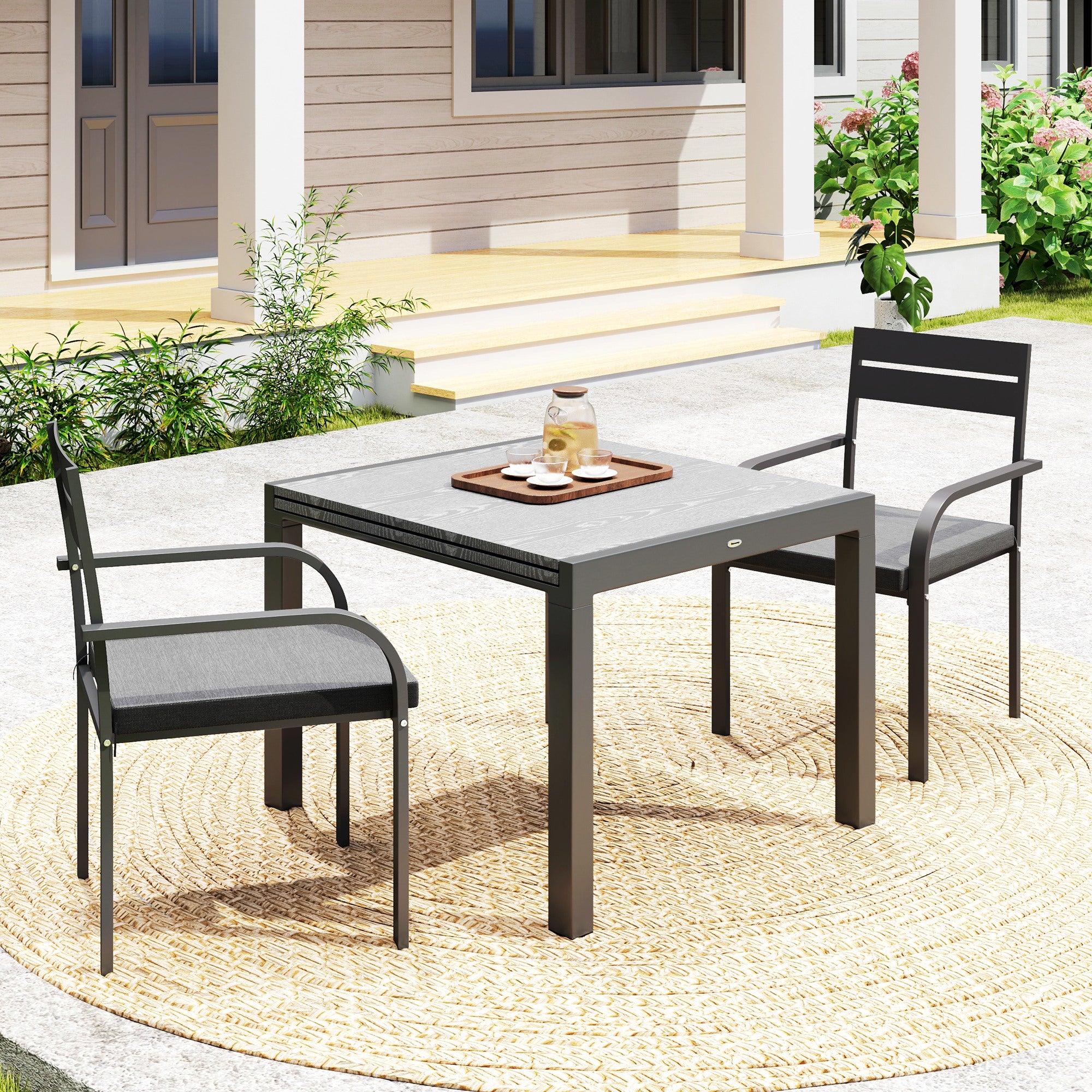 2 Piece Outdoor Dining Chairs with Aluminum Frame, Soft Cushion, for Deck, Garden, Balcony, Poolside, Grey Bistro Sets at Gallery Canada