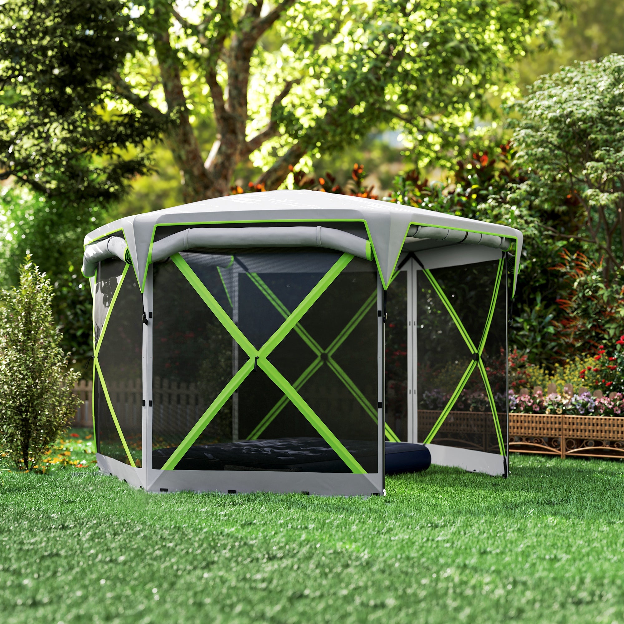 11 x 11ft Pop Up Camping Gazebo, Screen Tent House with Removable Roof Cover, Roll-up Wind Panels for Camping, Backyard Camping Tents at Gallery Canada