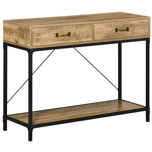 Vintage Sofa Console Table, Entryway Table with Drawers, Storage Shelf for Living Room, Hallway, Bedroom, Brown