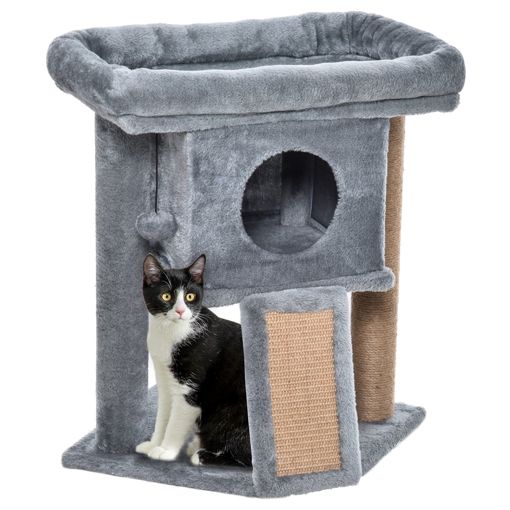 Cat Tree, Small Cat Tower with Perch, Scratching Post, Cat Condo, Toy Ball for Kitty, Indoor Use, Grey Cat Posts Grey  at Gallery Canada