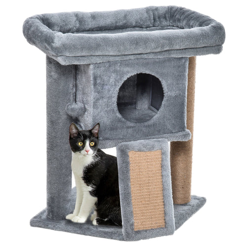 Cat Tree, Small Cat Tower with Perch, Scratching Post, Cat Condo, Toy Ball for Kitty, Indoor Use, Grey