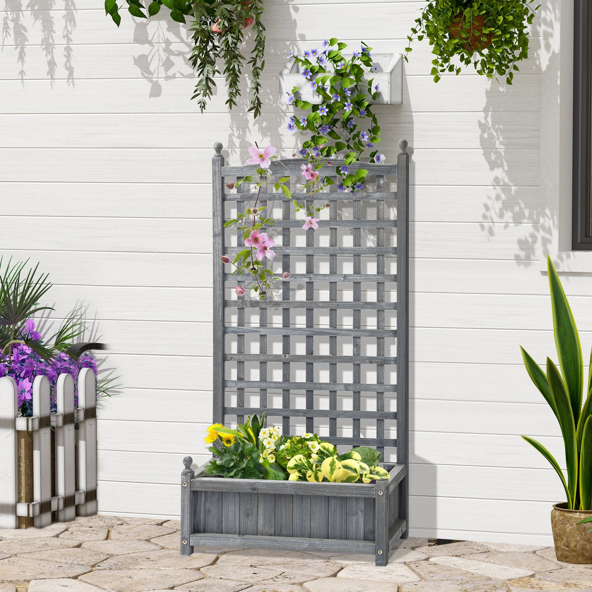 Wood Planter Box with Trellis for Climbing Vines, 25.2