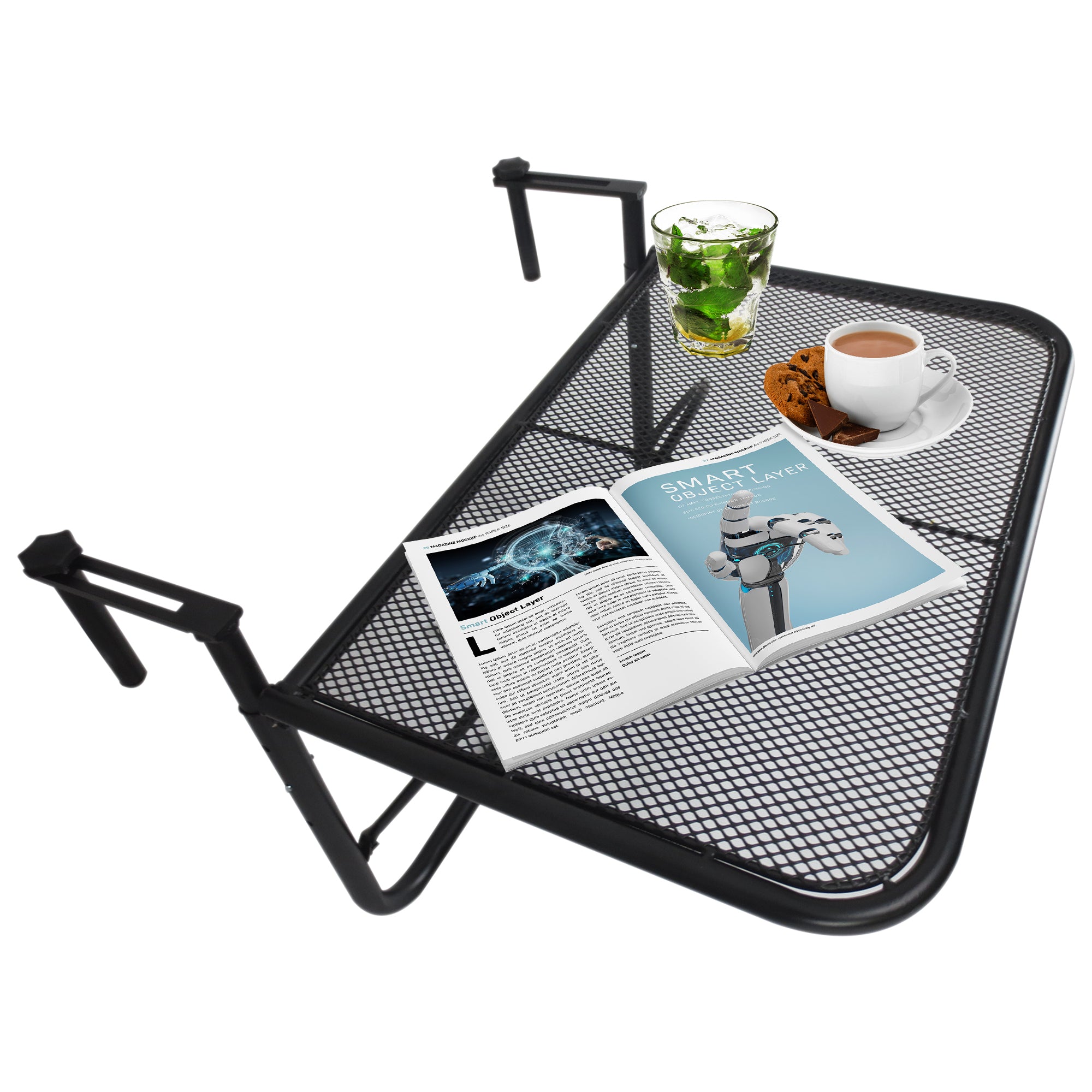 Adjustable Balcony Hanging Railing Table, Metal Mounting Mini Wall Desk Storage Rack, Outdoor Flower Stand Serving Table Rectangle, Black Balcony Table Hanging Black at Gallery Canada
