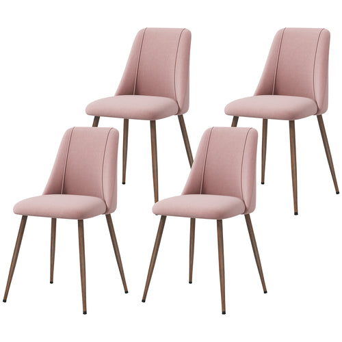 Upholstered Dining Chairs Set of 4, Velvet Accent Chair with Back and Wood-grain Steel Leg for Kitchen, Pink