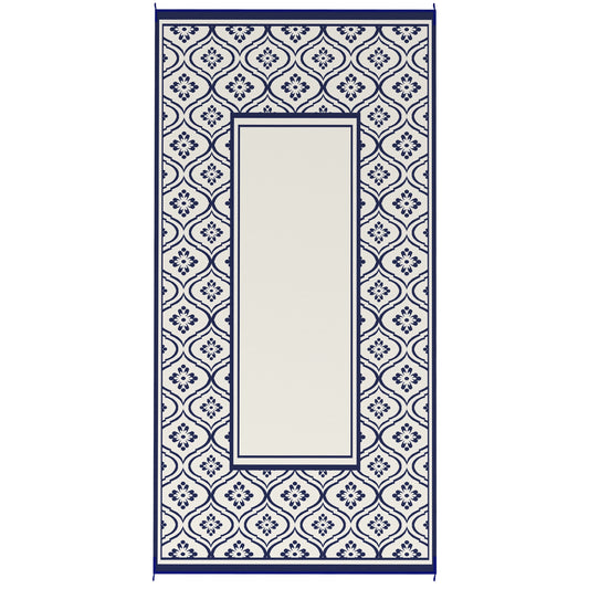 9' x 18' Outdoor RV Rug, Reversible Patio Floor Mat with Carry Bag, Gourd Border, Blue and White Garden Decor at Gallery Canada