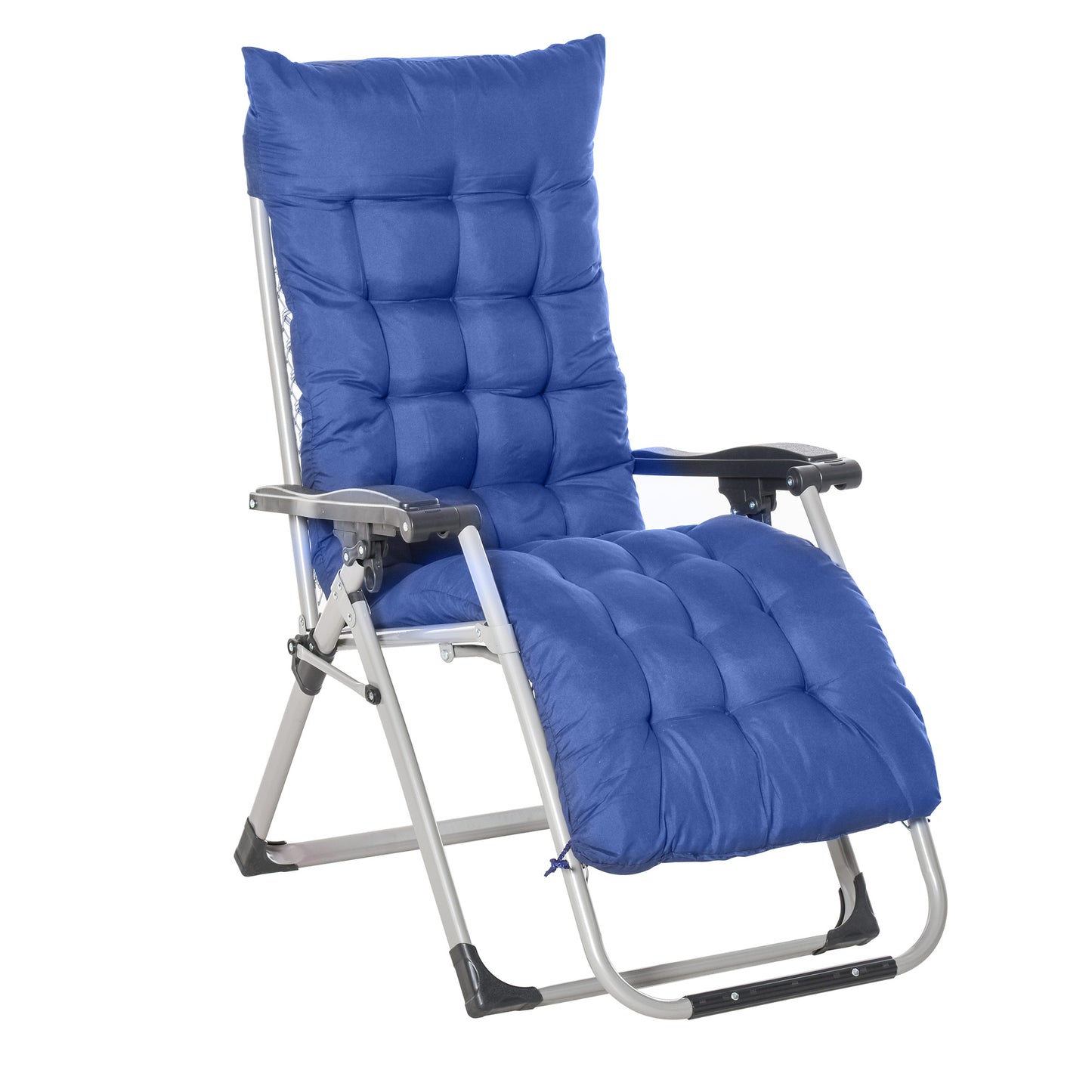 Reclining Zero Gravity Chair with Adjustable Backrest, Folding Garden Sun Lounger with Removable Cushion and Headrest, Dark Blue Lounger Chairs   at Gallery Canada