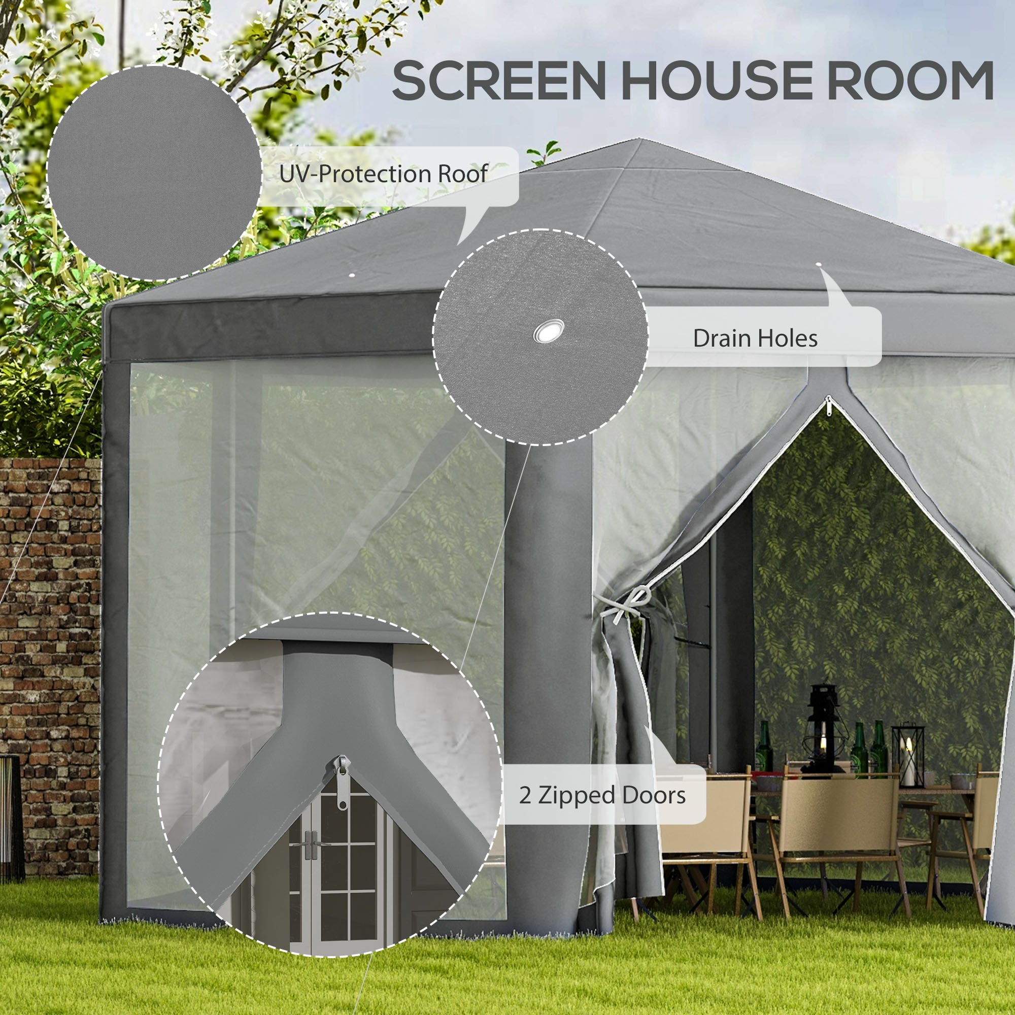 Hexagon Party Tent, Patio Gazebo with Netting Mesh, Dark Grey Canopy Tents at Gallery Canada