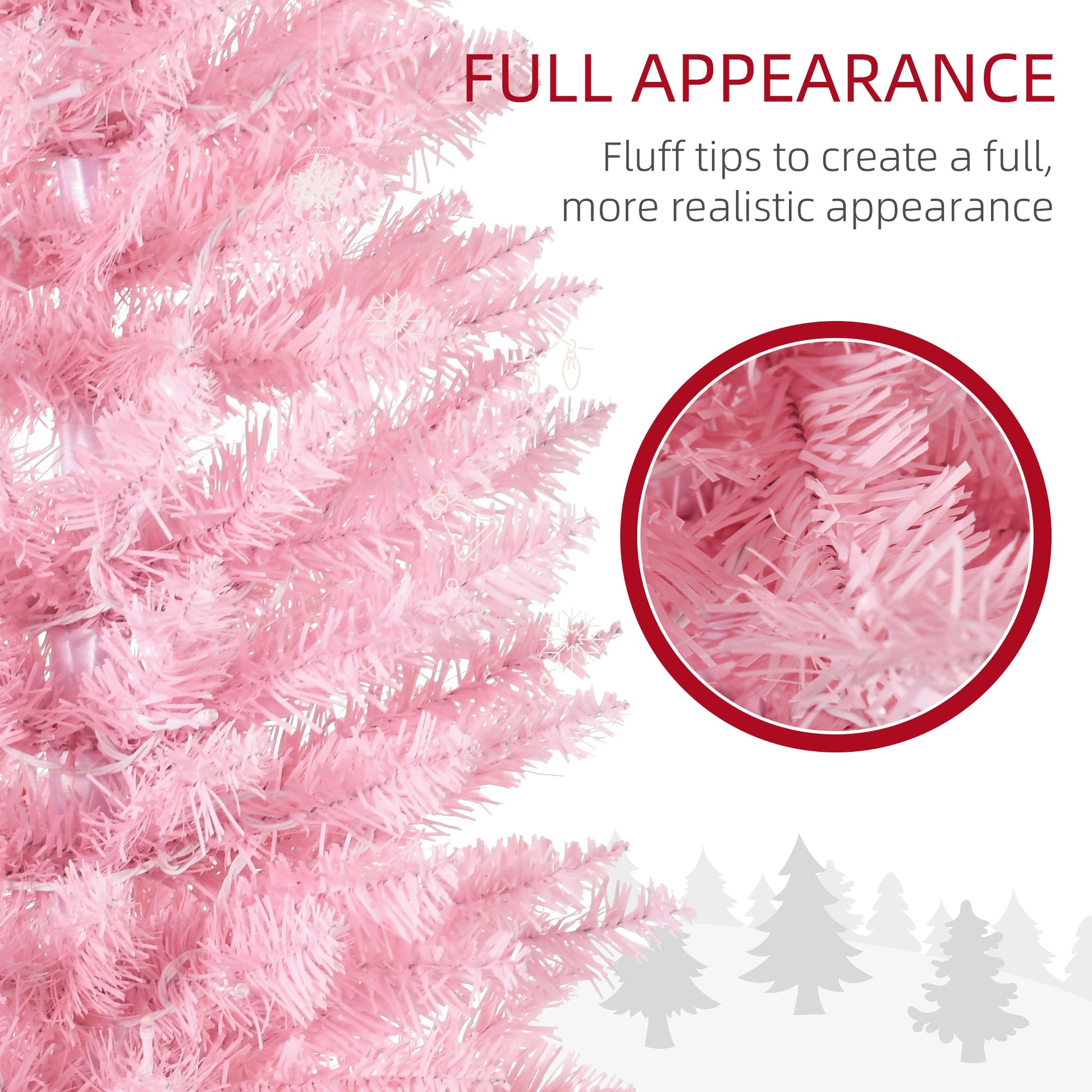 7' Pre Lit Artificial Pencil Christmas Trees, Xmas Tree with Realistic Branches and Warm White LED Lights, Pink Pencil Christmas Trees   at Gallery Canada