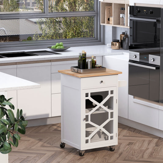 Kitchen Cart on Wheels, Rolling Kitchen Island with Drawer, Glass Door, Towel Rack and Adjustable Shelf, White Kitchen Islands & Kitchen Carts   at Gallery Canada