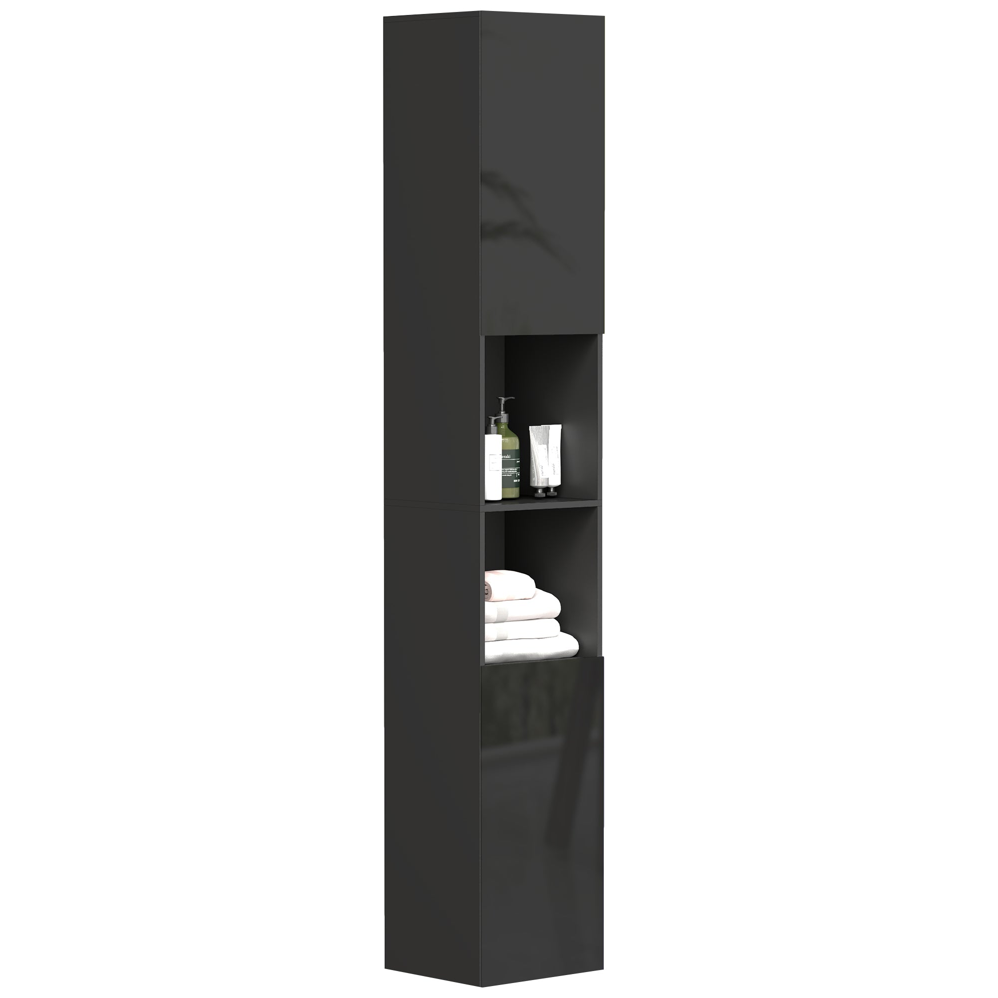 Tall Bathroom Cabinet, High Gloss Storage Cabinet with Doors and Adjustable Shelves, 11.8