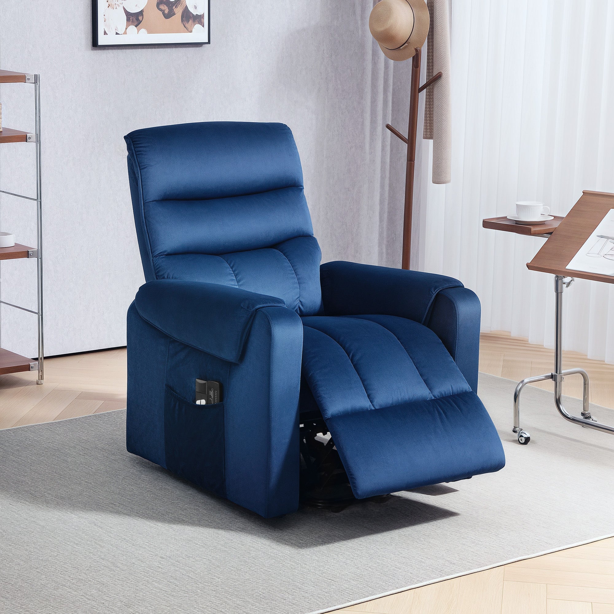 Lift Chair for Elderly, Massage Recliner Chair with 8 Vibration Points, Footrest, Remote Control, Side Pockets Dark Blue Sofas & Reclining Chairs at Gallery Canada