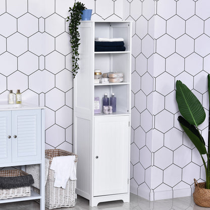 Tall Bathroom Storage Cabinet, Freestanding Tower Cabinet with Adjustable Shelf, 3 Open Shelves, White Bathroom Cabinets   at Gallery Canada