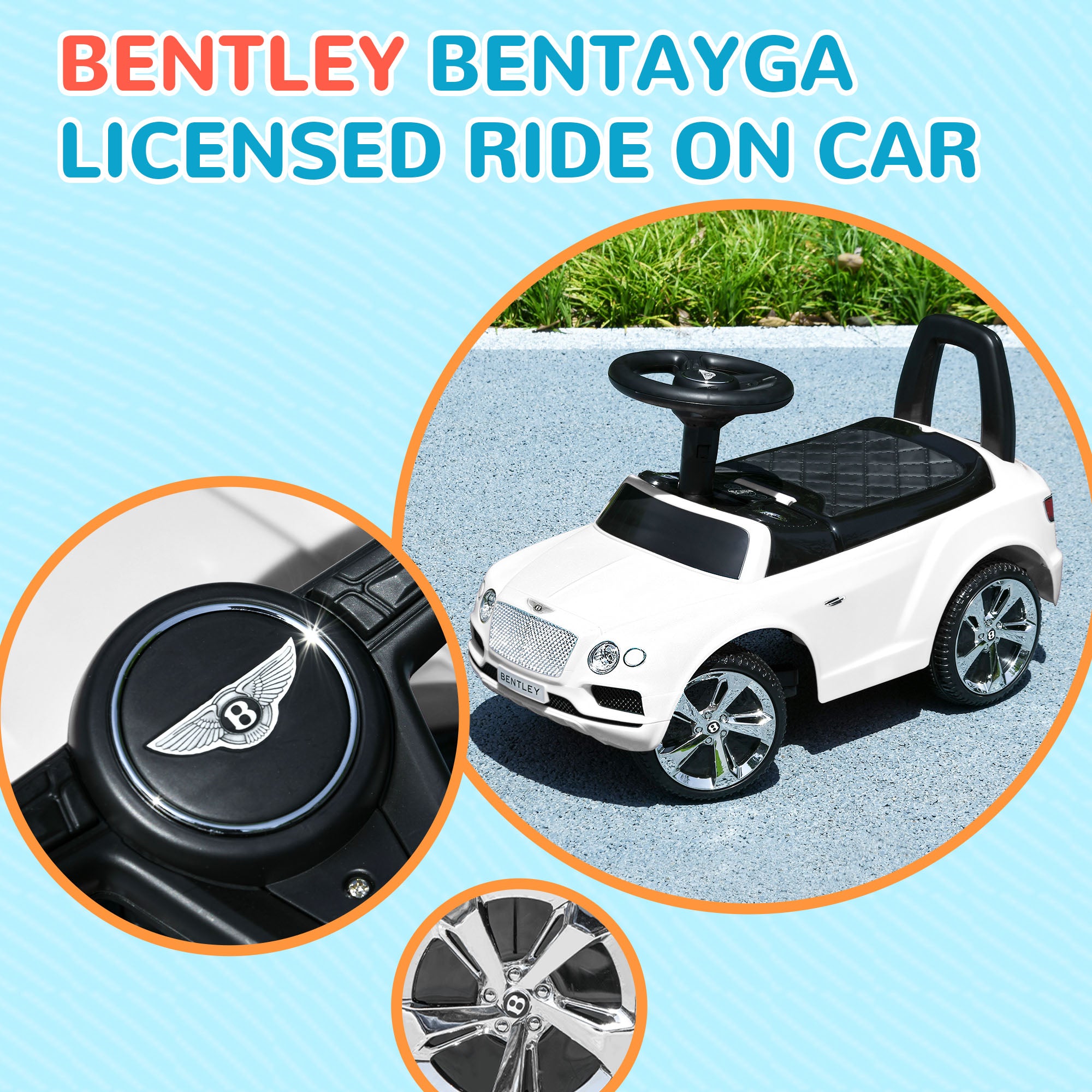 Bentley Bentayga Licensed Baby Car Foot To Floor with Horn Music, Under-Seat Storage, for 18-36 Months, White Push Cars for Toddlers at Gallery Canada