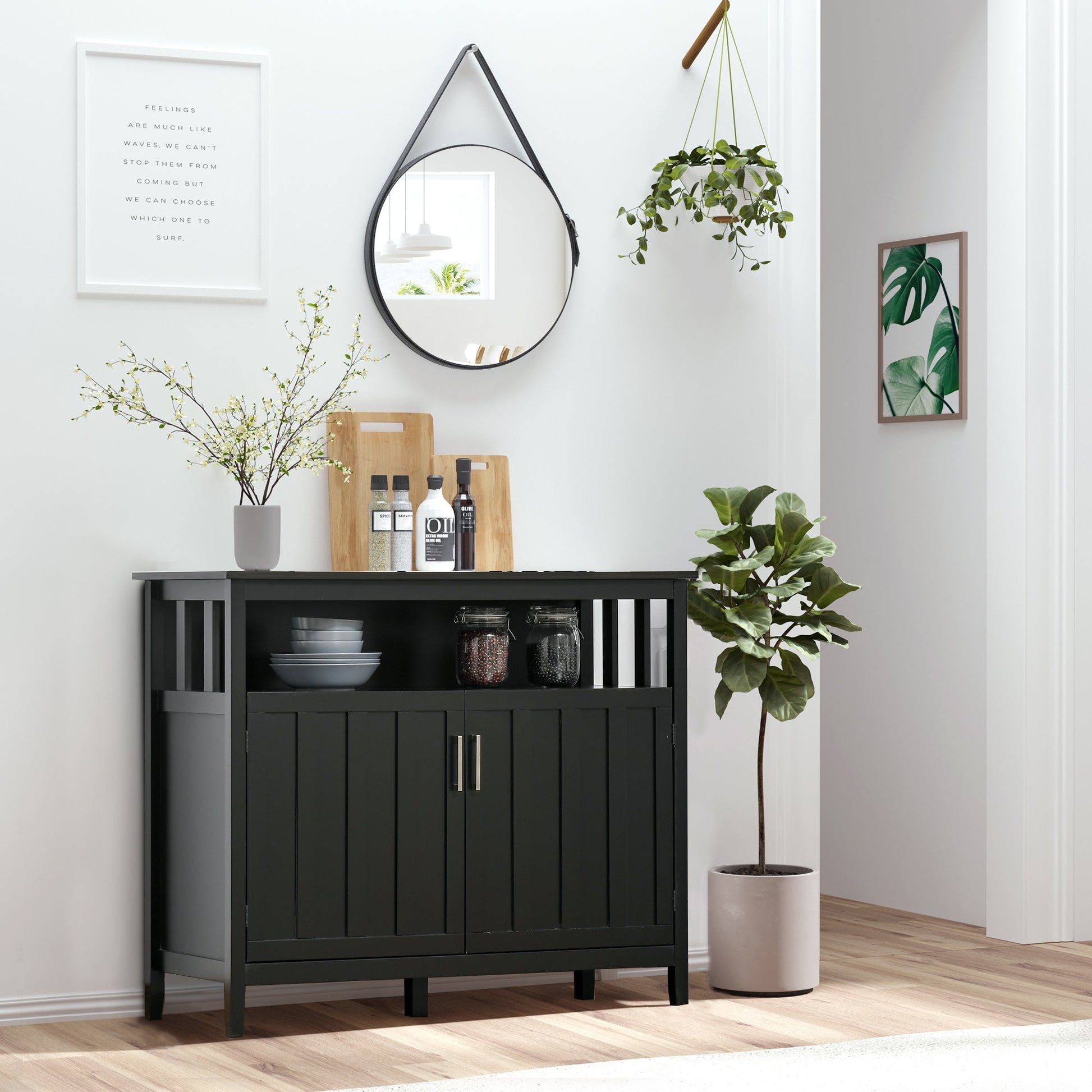 Sideboard Buffet Server Storage Cabinet Console Table with 2 Doors and Adjustable Shelves for Kitchen &; Dining Room, Black Bar Cabinets   at Gallery Canada