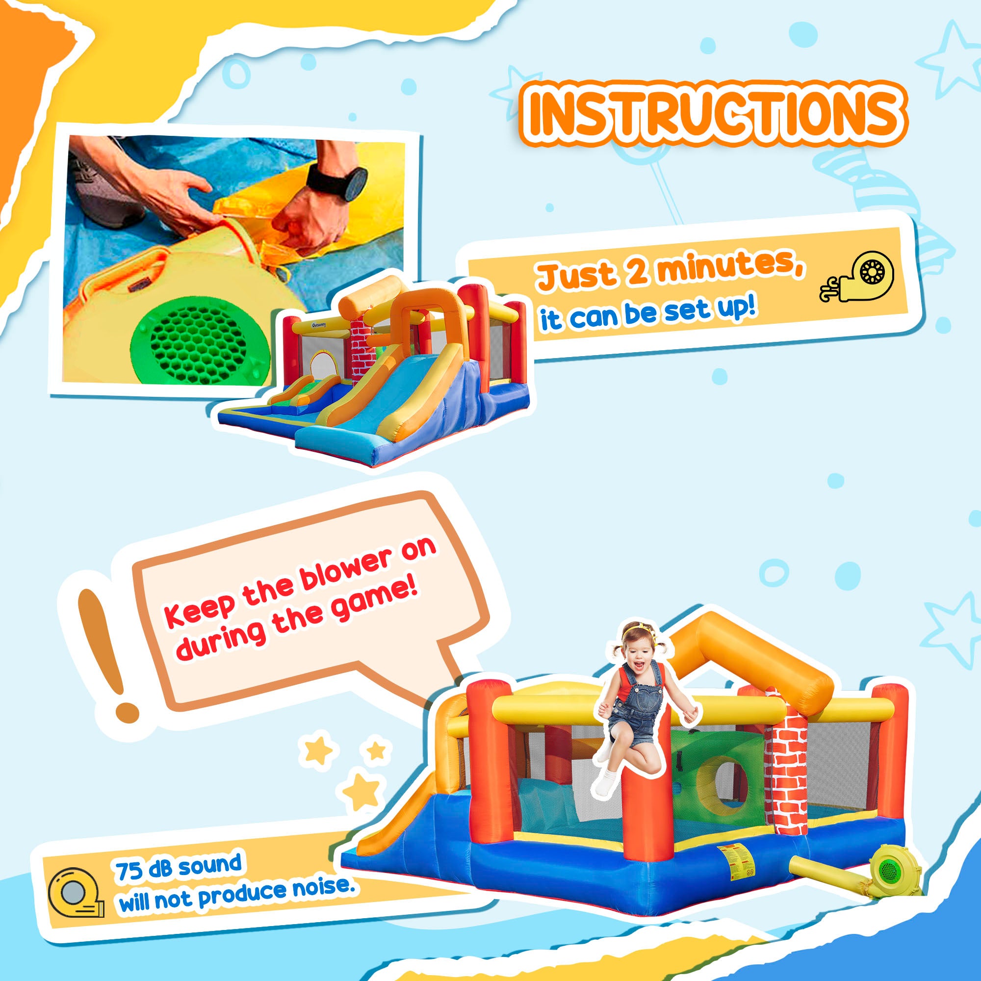 4 in 1 Kids Bounce House Castle-themed Extra Large Double Slides &; Trampoline Design Inflatable Pool Climbing Wall with Carrybag Air Blower Inflatables at Gallery Canada