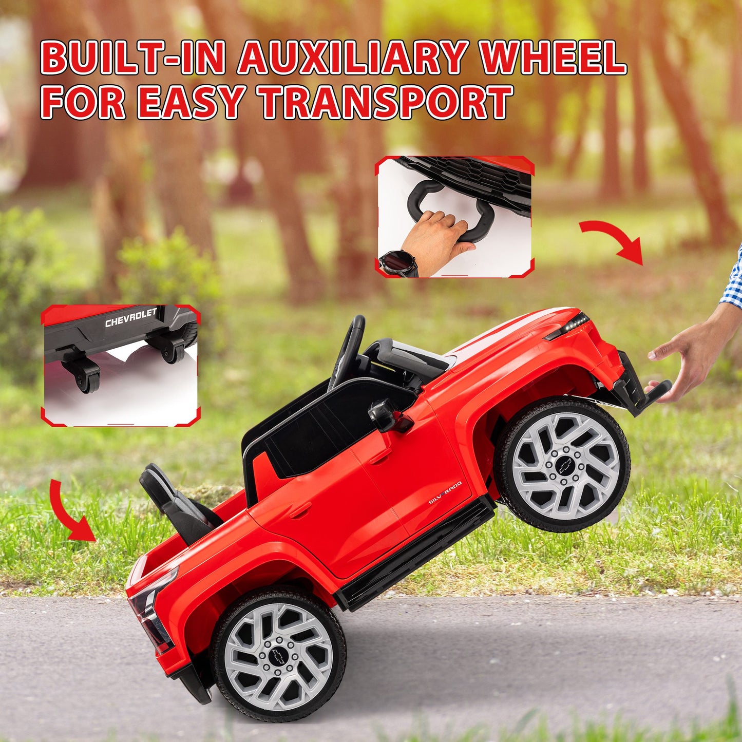 12V CHEVROLET SILVERADO EV RST Licensed Kids Car w/ Remote, Spring Suspension, Soft Start, Training Wheels, Red Electric Toy Cars   at Gallery Canada