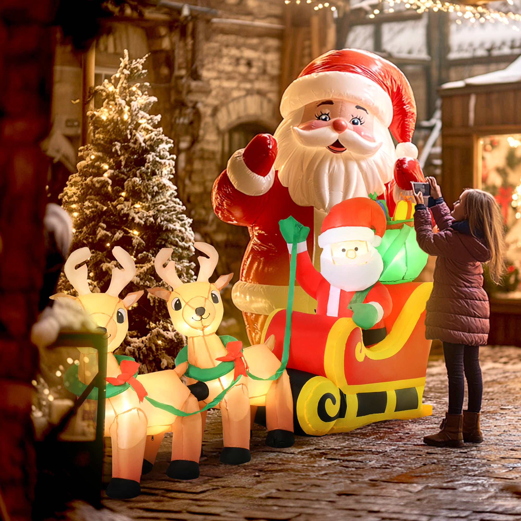 8ft Christmas Inflatables Santa Claus with Sleigh and Reindeer, Outdoor Decoration with LED Lights Display Christmas Inflatables at Gallery Canada