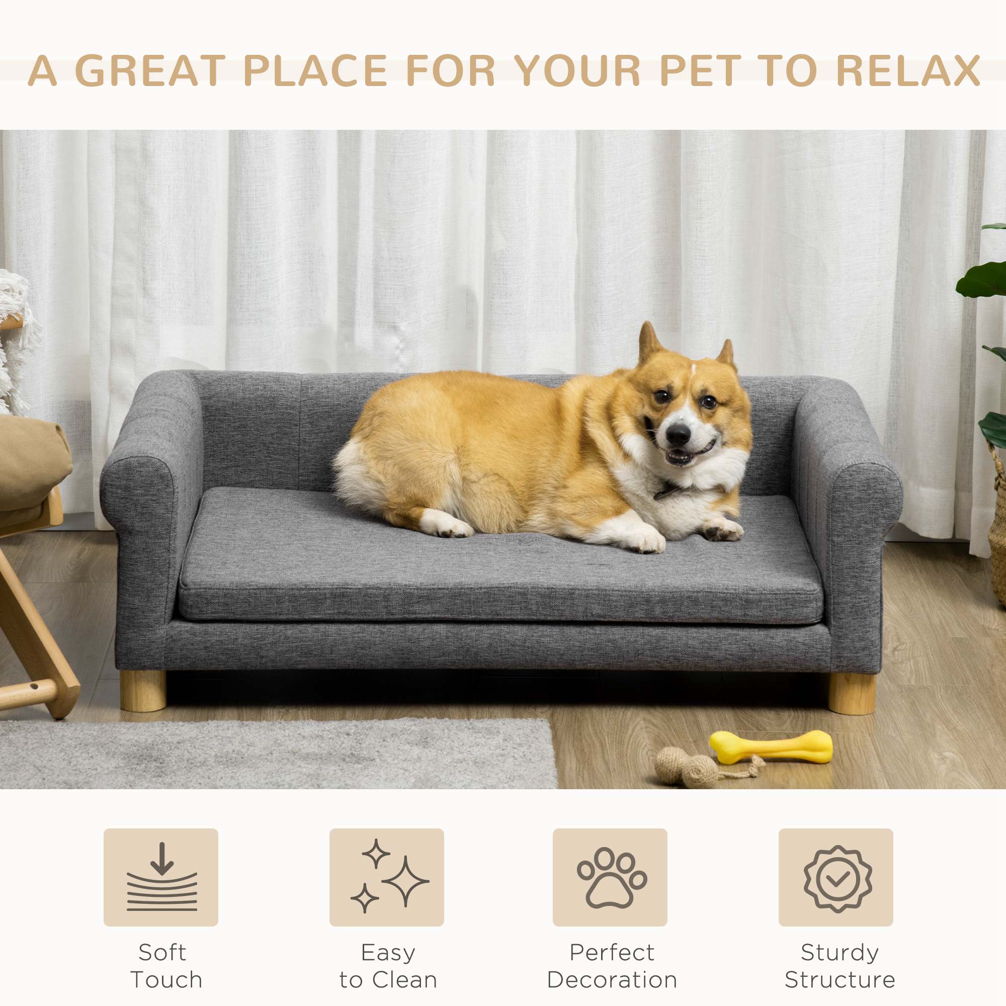 Modern Pet Sofa Cat or Medium Large Dog Bed W/ Removable Seat Cushion, Dark Grey Dog Sofas at Gallery Canada