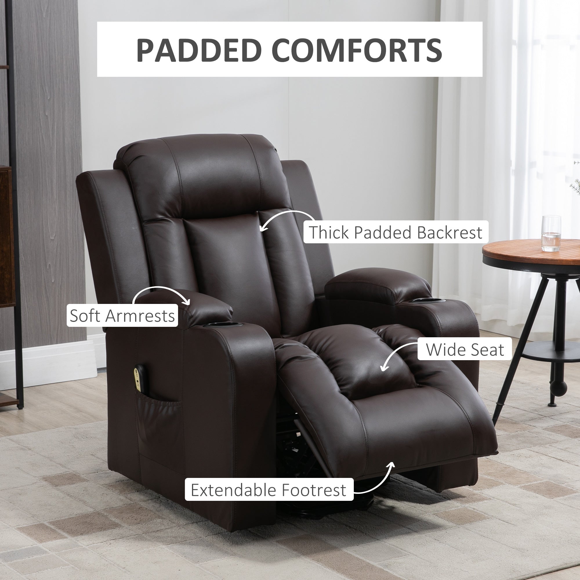 Electric Power Lift Chair, PU Leather Recliner Sofa with Footrest, Remote Control and Cup Holders, Brown Electric Power Lift Chairs   at Gallery Canada