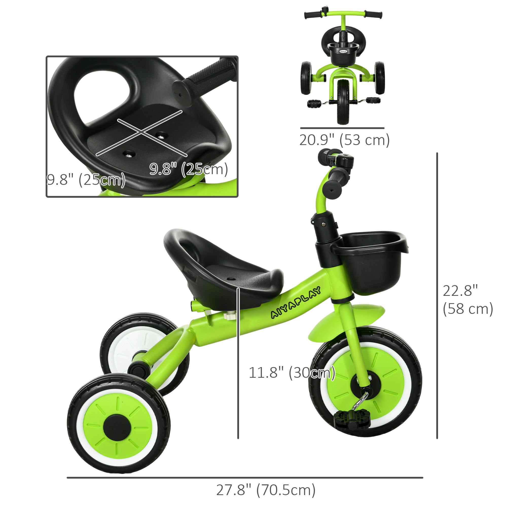 Tricycle for Toddler 2-5 Year Old Girls and Boys, Toddler Bike with Adjustable Seat, Basket, Bell, Green Tricycles for Kids at Gallery Canada
