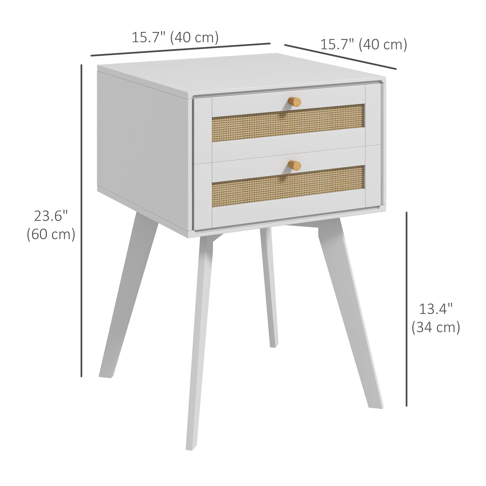 Boho Night Stands Set of 2, Bedside Tables with 2 Rattan Drawers, Square End Tables for Bedroom, Living Room Bedside Tables at Gallery Canada