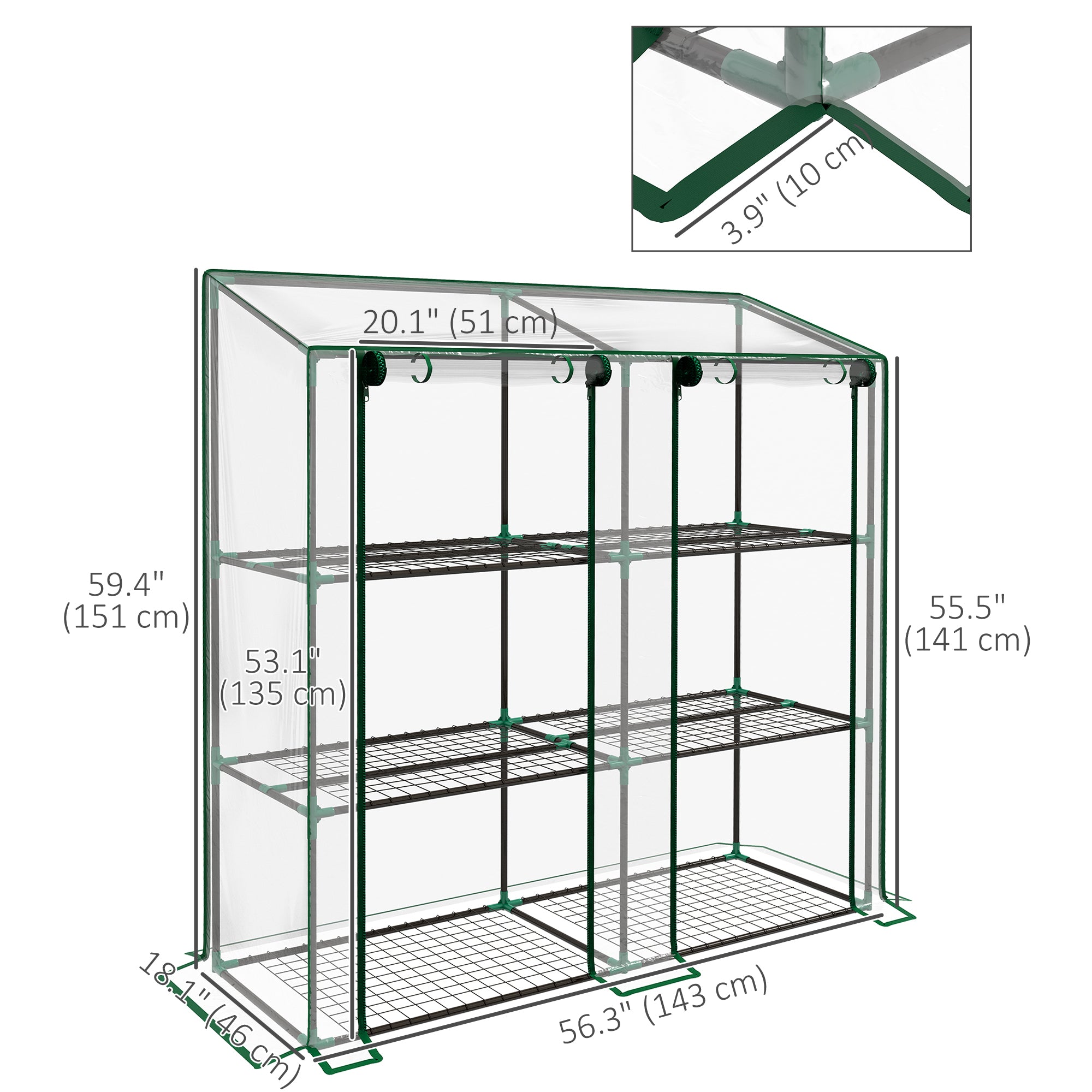 Portable Mini Greenhouse Green House with 3 Tier Shelves, Reinforced Cover, Roll-up Doors, 56.3