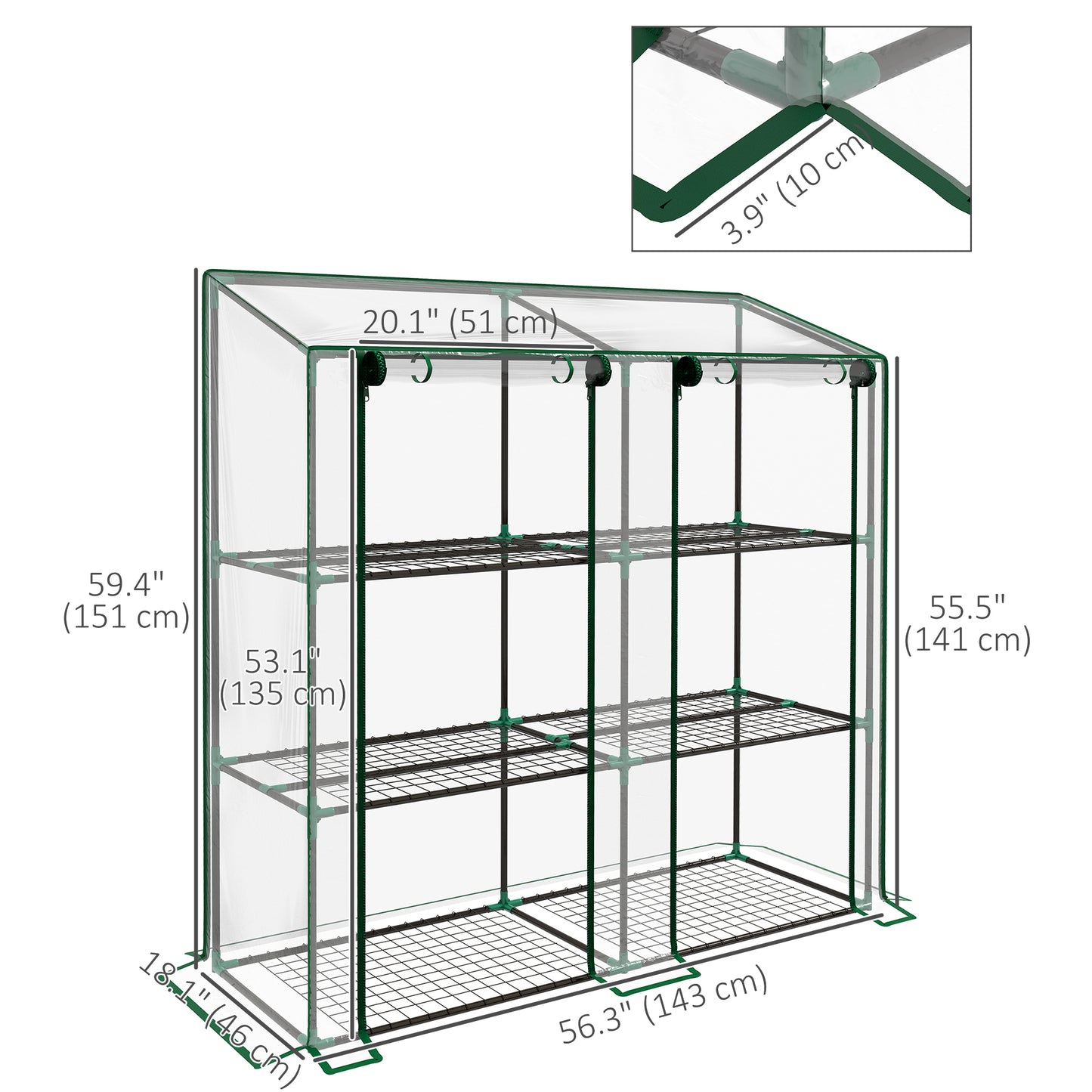 Portable Mini Greenhouse Green House with 3 Tier Shelves, Reinforced Cover, Roll-up Doors, 56.3" x 18.1" x 59.4" Greenhouses at Gallery Canada