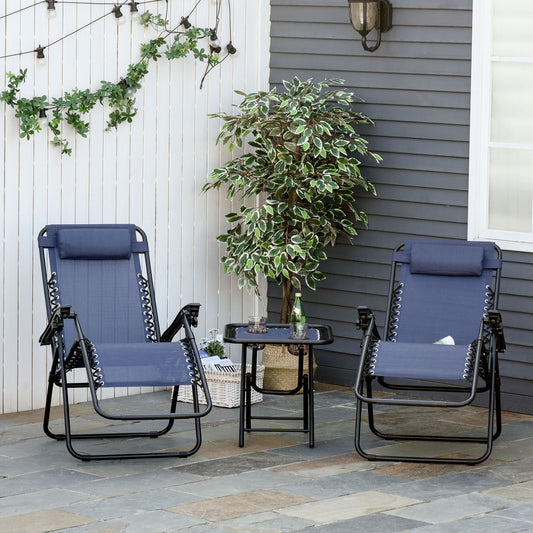 Zero Gravity Lounger Chair Set with Side Table, Patio Chaise Lounge, Cup Holders &; Adjustable Headrest, Blue Lounger Chairs   at Gallery Canada