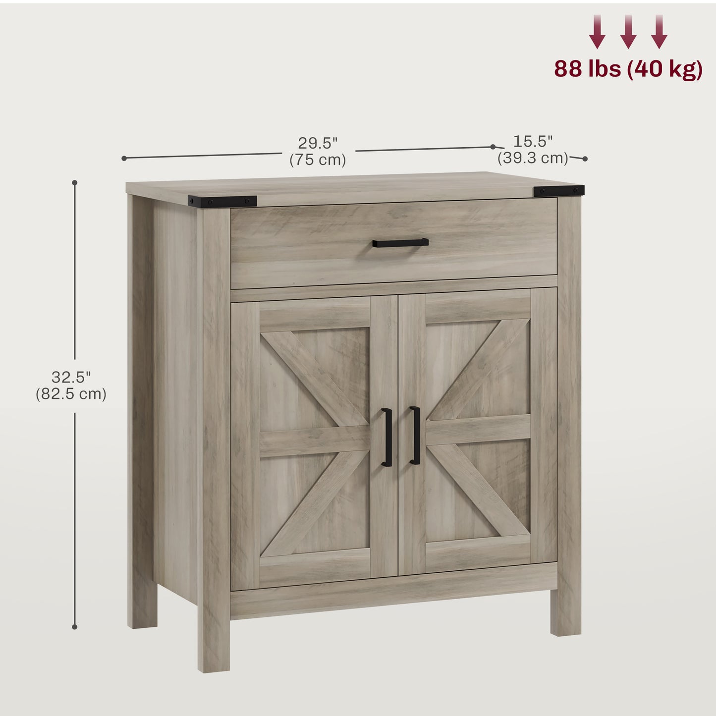 Farmhouse Buffet Cabinet Sideboard with 1 Drawer, 1 Storage Cabinet and Adjustable Shelf, Grey Bar Cabinets   at Gallery Canada