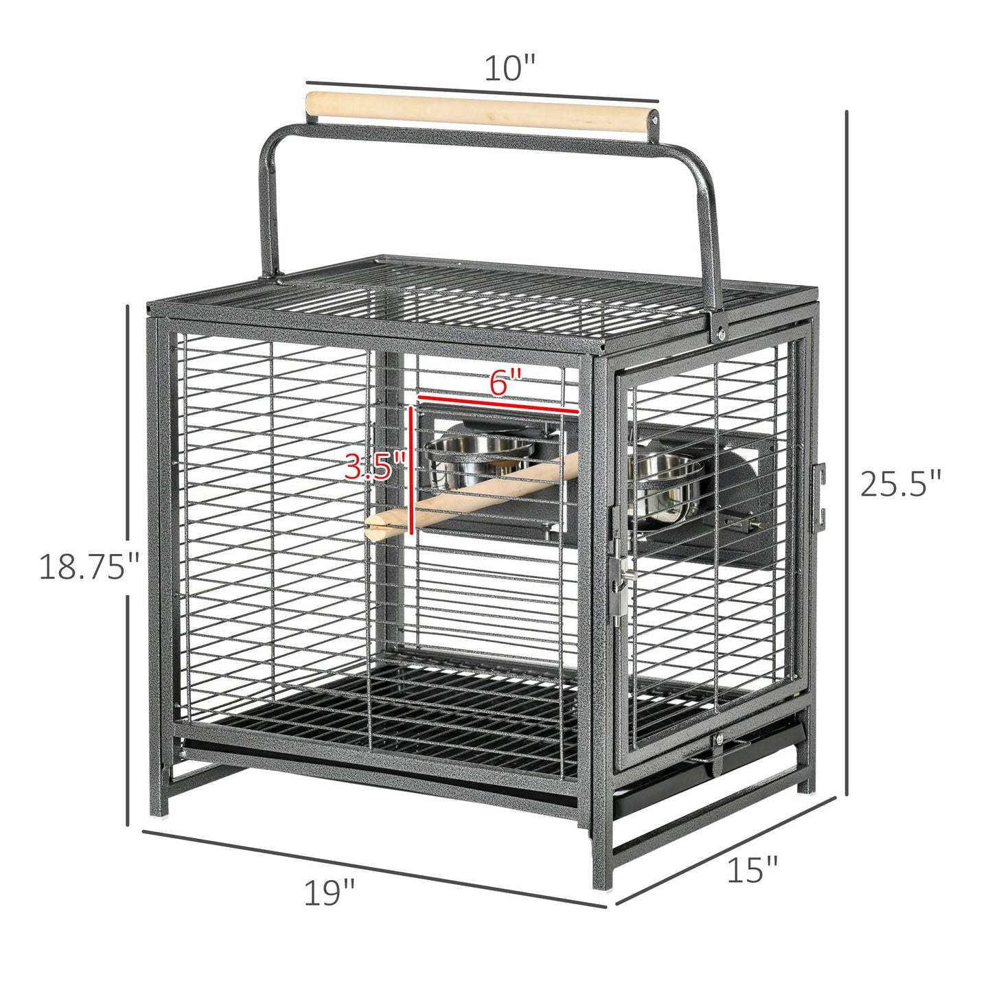 Bird Travel Carrier Cage for Parrots Conures African Grey Cockatiel Parakeets with Stand Perch, Stainless Steel Bowls, Pull Out Tray, Black Bird Cages   at Gallery Canada