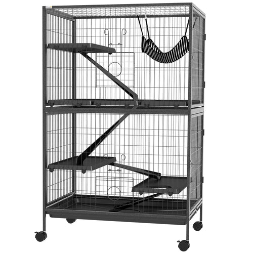 5-Tier Rolling Small Animal Cage, Deluxe Guinea Pig Cage, Ferret Cage for Mink Chinchilla Kitten Rabbit, Grey